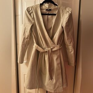 Elegant Cream (or light gray) Women's Wrap leather dress